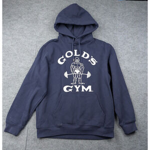 Golds Gym Hoodie Mens Medium Blue Heavyweight Athletic Body Building Gym Workout